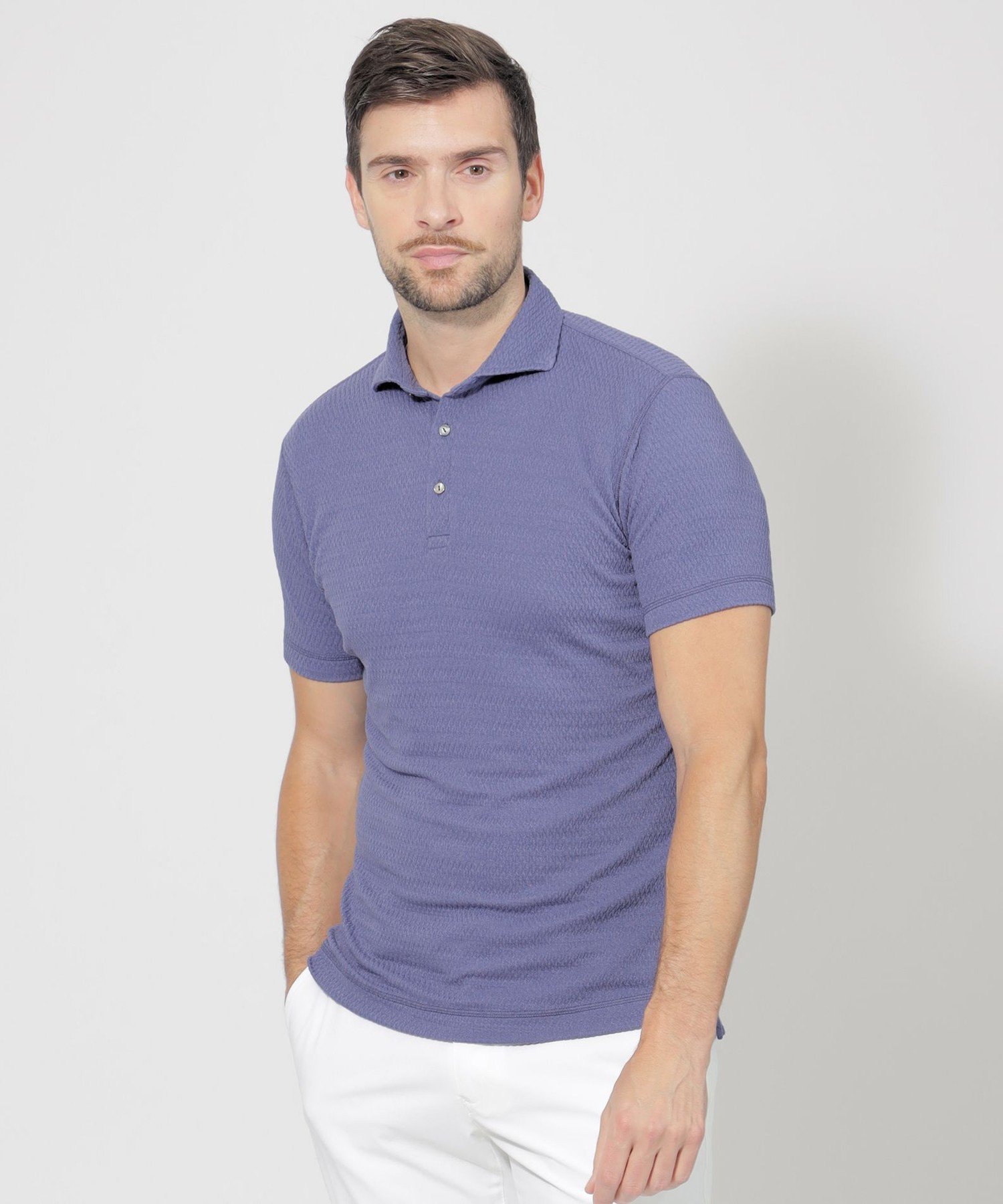【SALE/23%OFF】EPOCA UOMO ブリスターWジャカードポロシャツ エポカ トップス ポロシャツ ブラック ブルー ホワイト【送料無料】