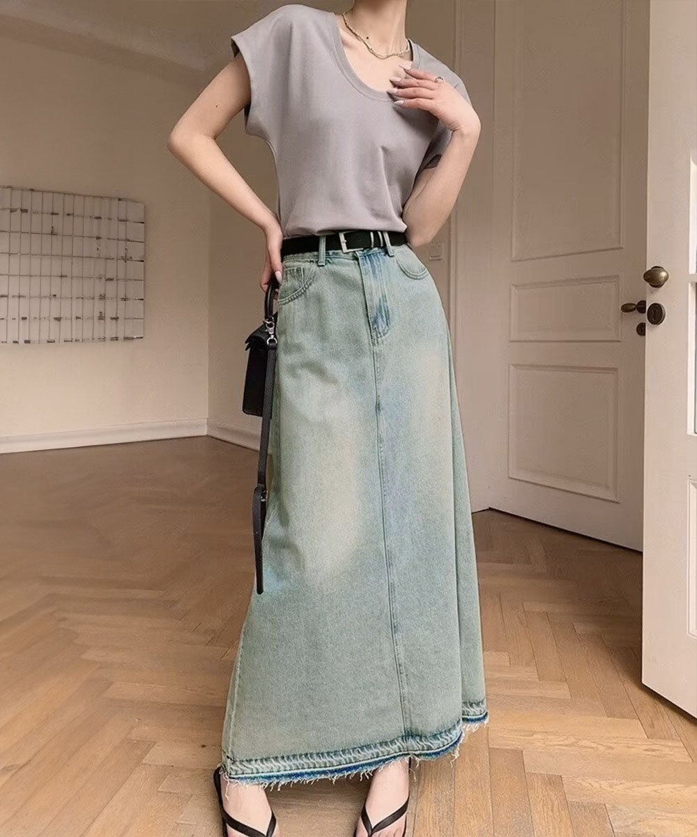 miniministore カットオフデザインデニムスカート 韓国風 ミニミニストア スカート ミニスカート ブルー