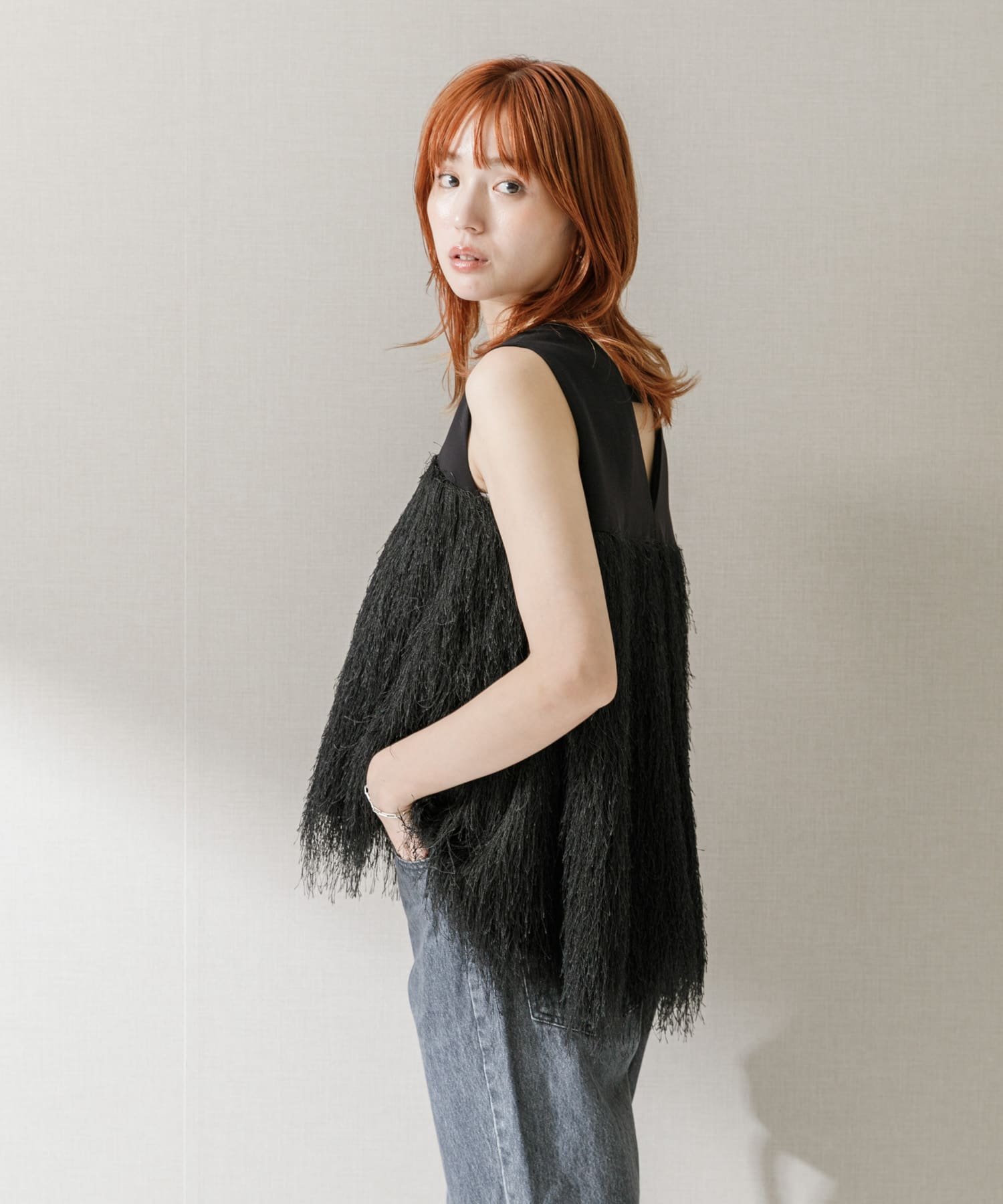 【SALE／50%OFF】URBAN RESEARCH ROSSO ELENDEEK FRINGE TENT BLOUSE アーバンリサーチロッソ トップス シャツ・ブラウス ホワイト ブラック【送料無料】のサムネイル