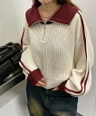 WEGO LADY'S ハーフジップニットプルオーバー ウィゴー トップス ニット ホワイト レッド