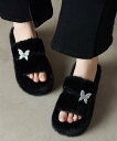 【SALE/29%OFF】miniministore 厚底ファーサンダル 蝶々 スリッパ 秋冬 ミニミニストア シューズ・靴 サンダル ホワイト ブラック ベー...