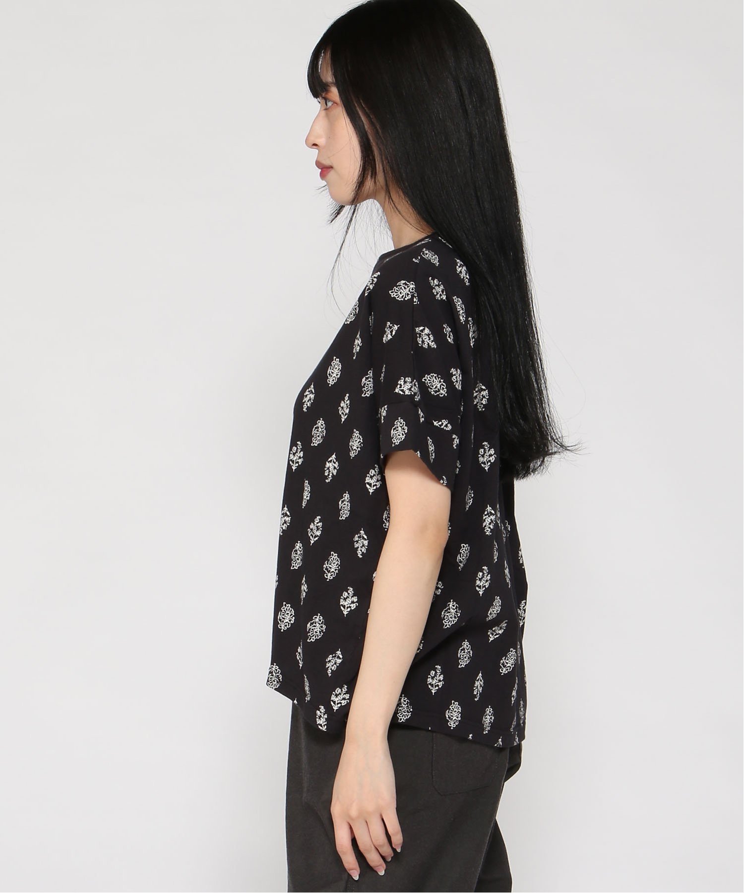 pas de calais pas de calais パッチワーク プリント プルオーバー パドカレ トップス カットソー・Tシャツ ネイビー ブラウン