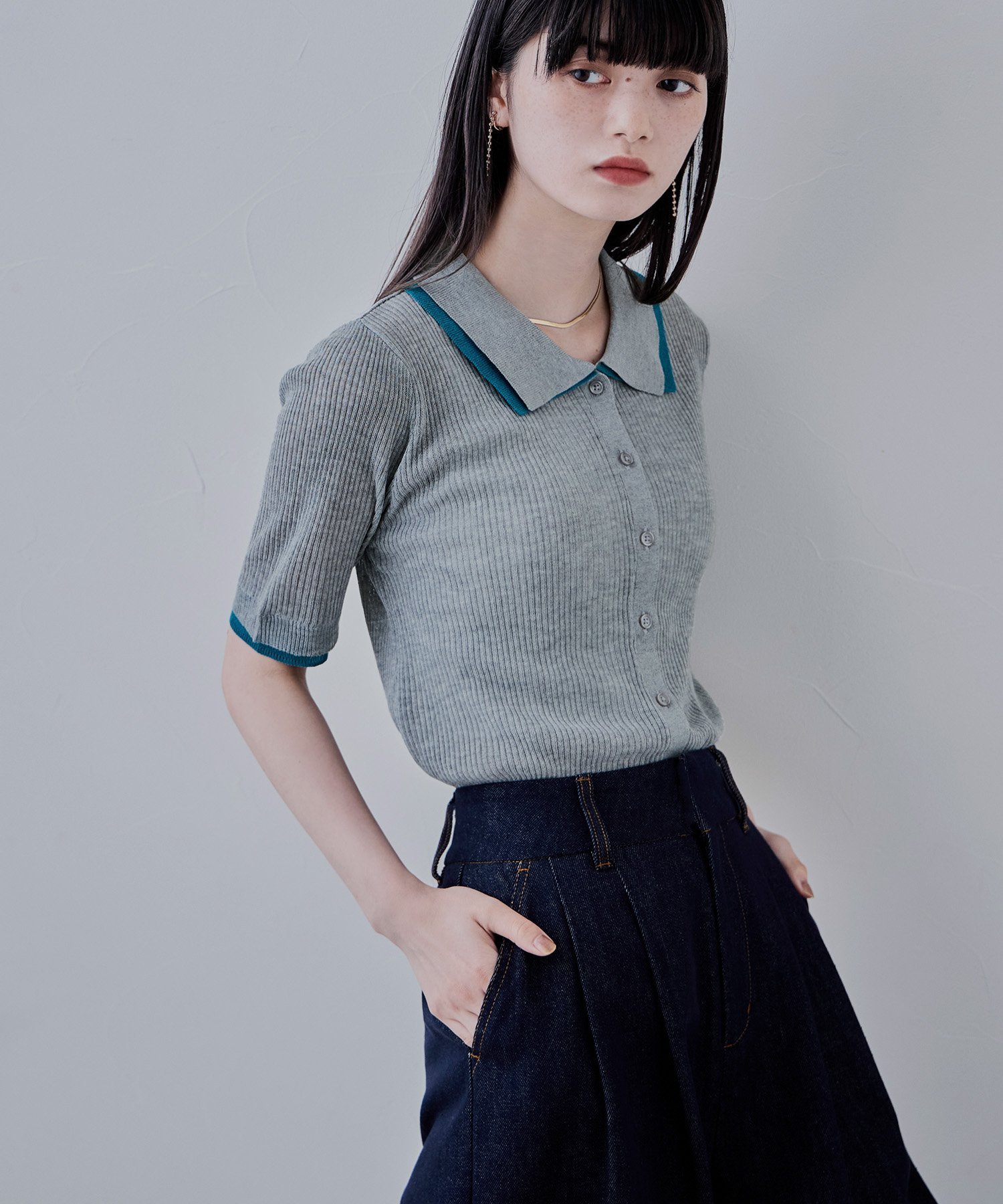 etoll. バイカラーシアーニットカーディガン ビーフラット トップス カーディガン グレー ブラウン ホワイト【送料無料】のサムネイル