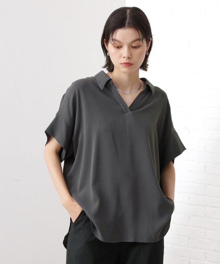 【SALE／49%OFF】THE SHOP TK 【インしなくても決まる】スキッパーシャツ/接触冷感/防シワ/速乾 ザ ショップ ティーケー トップス シャツ・ブラウス ブラウン グレー ブラック(4)