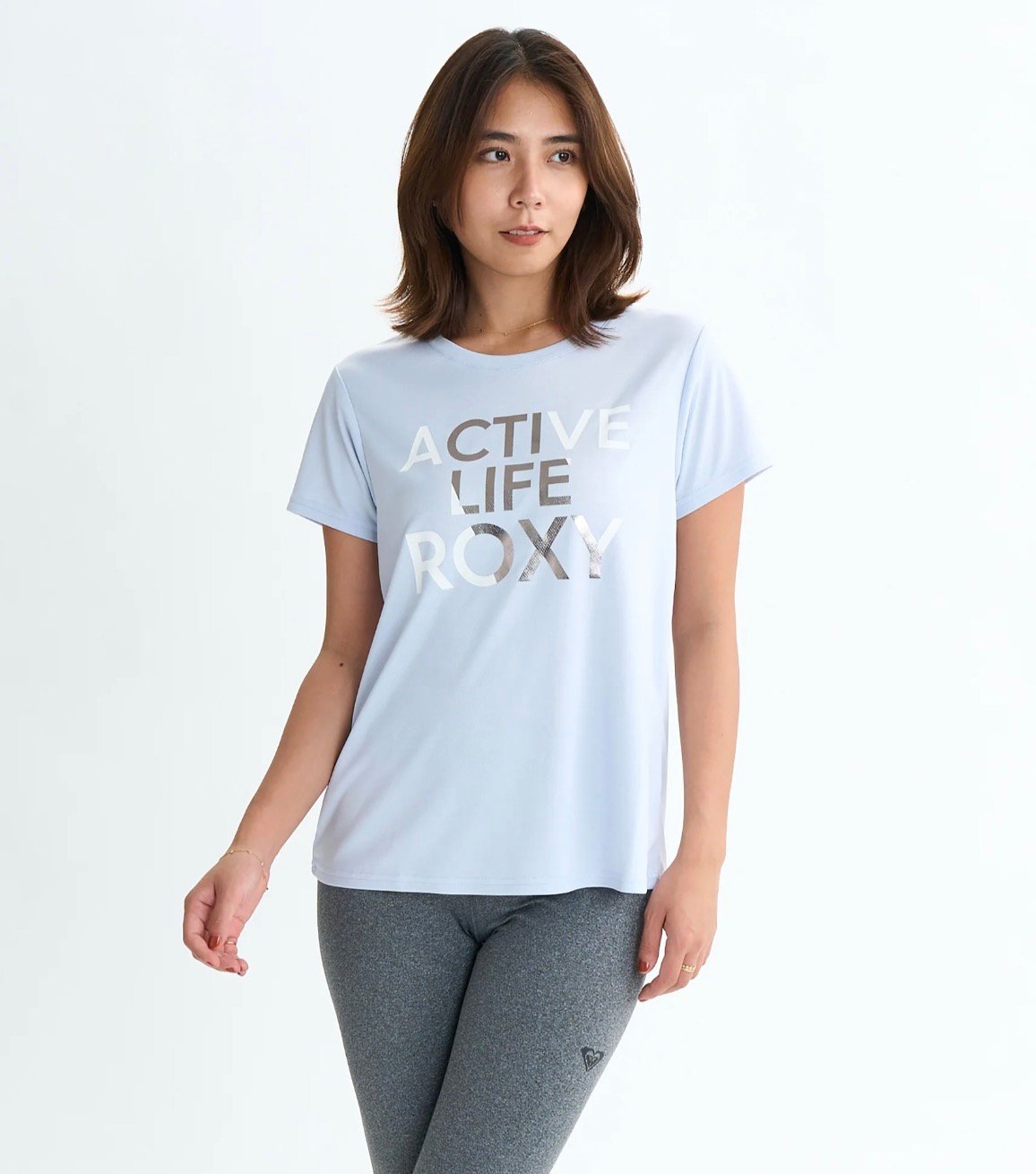 ROXY ACTIVE LIFE TEE ロキシー トップス カットソー・Tシャツ グレー ホワイト ブラック