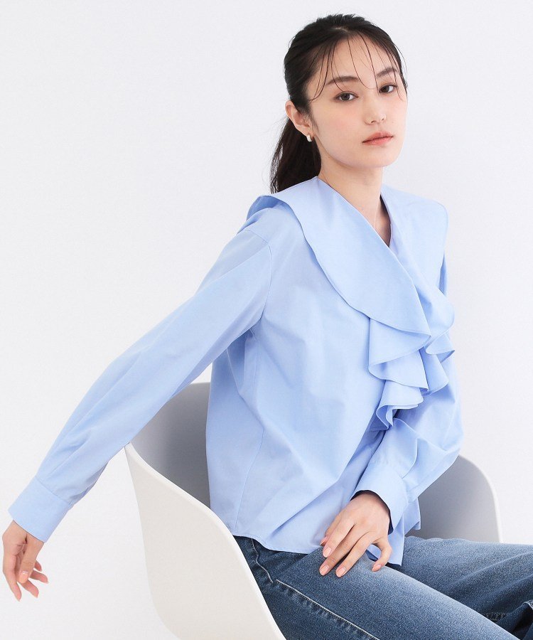 【SALE／30%OFF】OPAQUE.CLIP フロントフリルブラウス【洗濯機OK】 オペークドットクリップ トップス シャツ・ブラウス ホワイト ブルー【送料無料】 stylife-15521376 Rakuten Fashion サンプル画像2