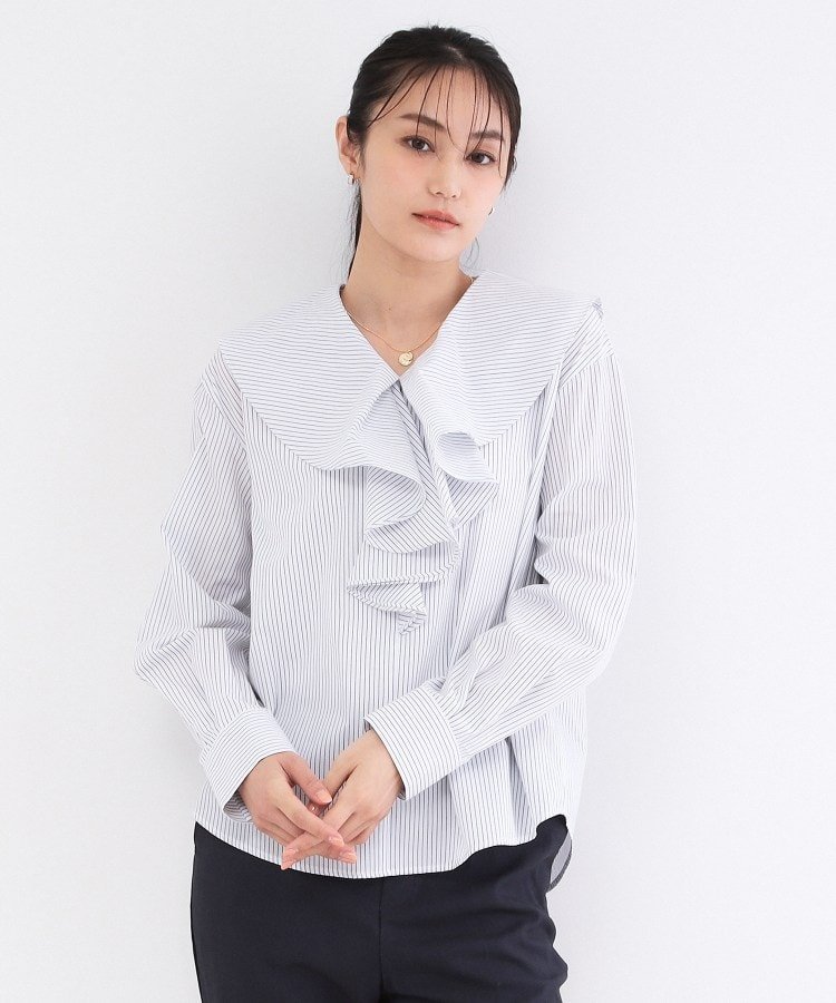 【SALE／30%OFF】OPAQUE.CLIP フロントフリルブラウス【洗濯機OK】 オペークドットクリップ トップス シャツ・ブラウス ホワイト ブルー【送料無料】 stylife-15521376 Rakuten Fashion サンプル画像3