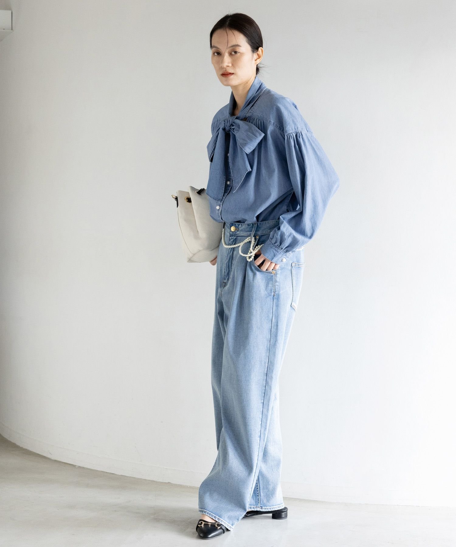 デニムボウタイブラウス/646532 エルーラ トップス シャツ・ブラウス ブルー