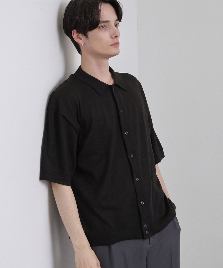 【SALE／65%OFF】tk.TAKEO KIKUCHI 半袖ニットシャツ ティーケータケオキクチ トップス ニット ブラウン ブルー ブラック