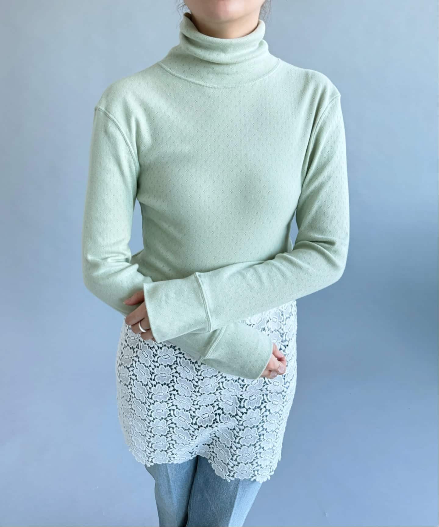 EDIT.FOR LULU 【PAN for LULU】EYELET MESH LACE TURTLE エディット フォー ルル トップス カットソー・Tシャツ グリーン【送料無料】