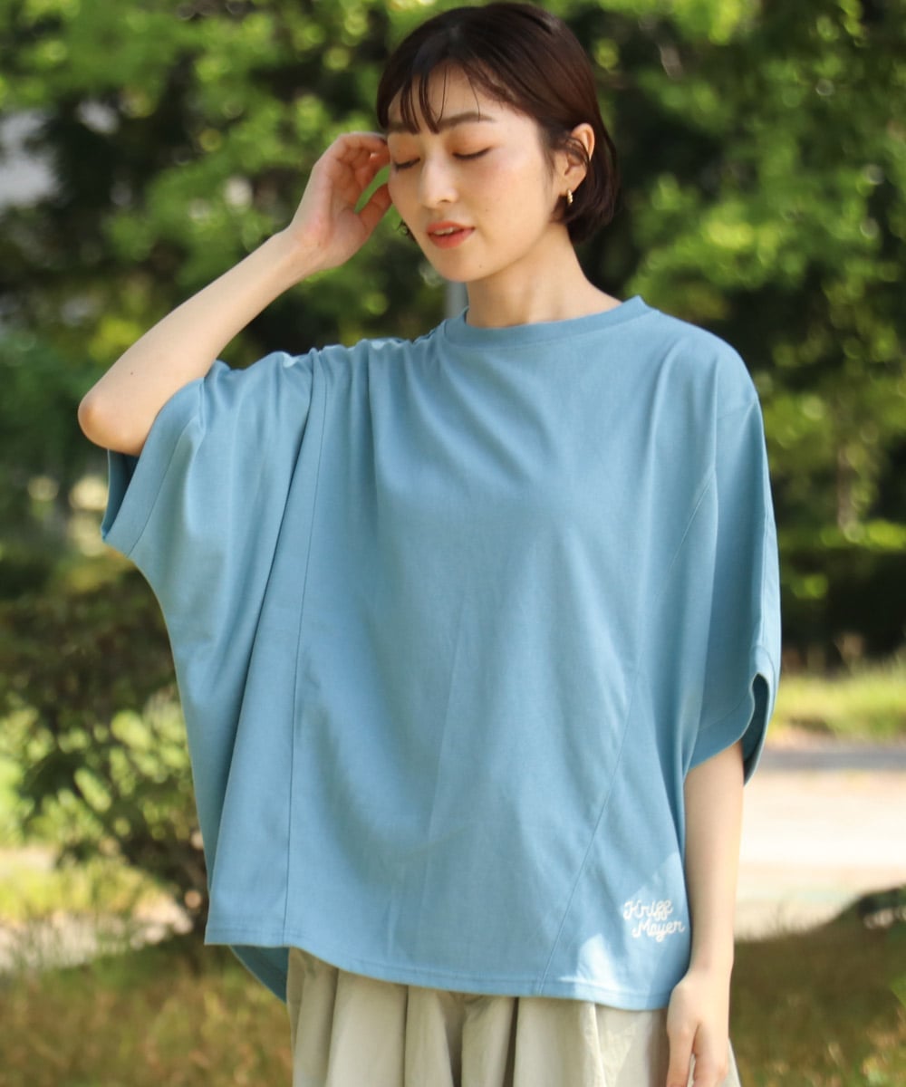 KRIFF MAYER (W)ウェットプロテクト袖リブモモンガT クリフメイヤー トップス カットソー・Tシャツ ホワイト イエロー ネイビー ブルー グレー