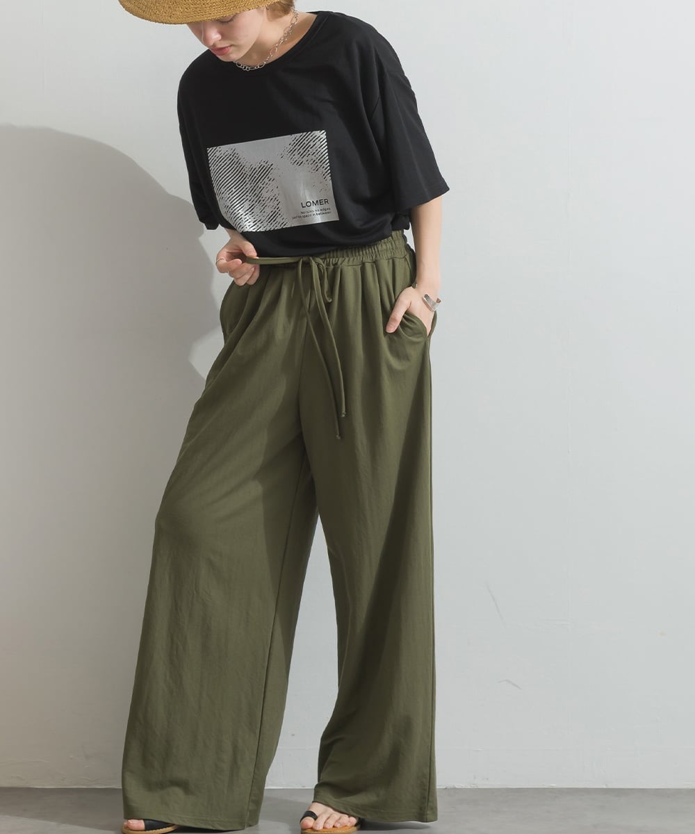 【SALE／24%OFF】mitis mitis/(W)クールタッチ鹿の子 ワイドパンツ リラクロ パンツ その他のパンツ ブラウン カーキグリーン ブラック