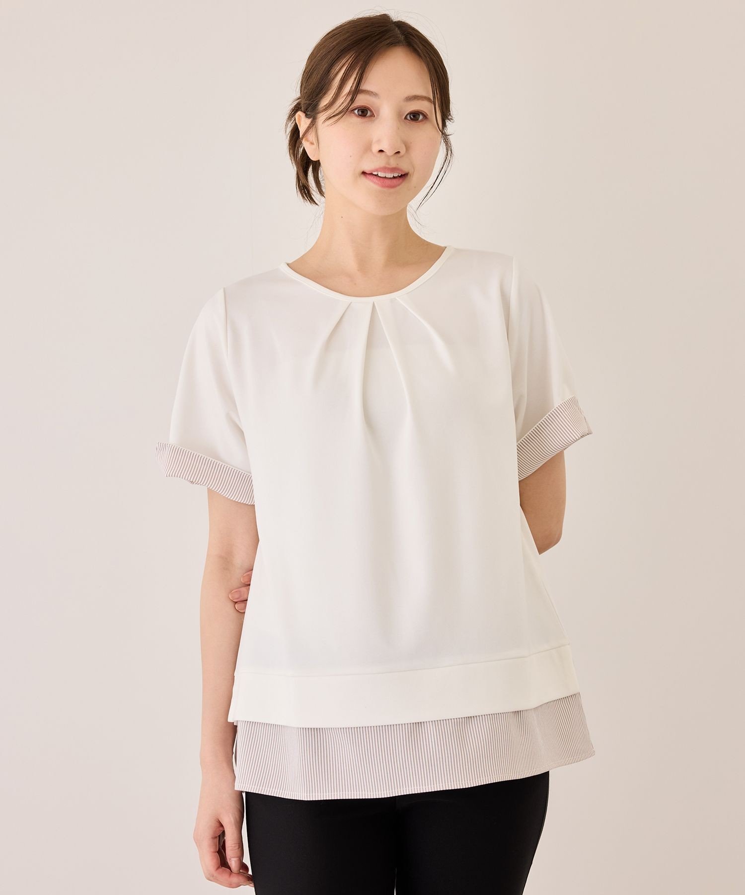JAYRO 配色ストライプ半袖カットソー ジャイロ トップス カットソー・Tシャツ ブルー ベージュ ネイビー グレー