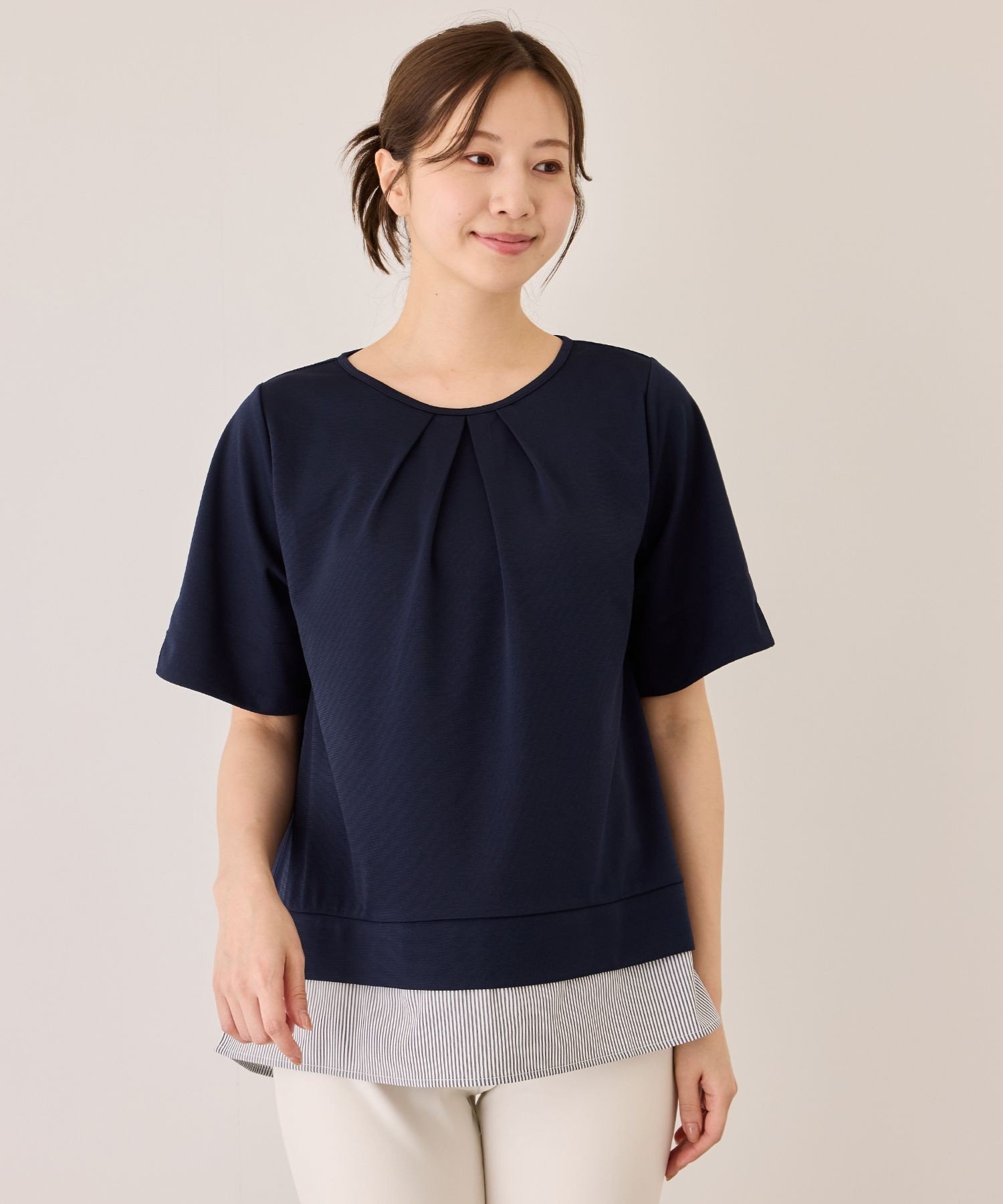 JAYRO 配色ストライプ半袖カットソー ジャイロ トップス カットソー・Tシャツ ブルー ベージュ ネイビー グレー
