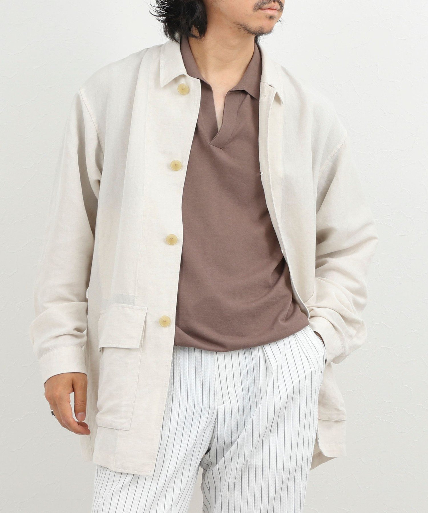 Li/R リネンレーヨン シャツブルゾン 26SS ノーリーズ ジャケット・アウター ブルゾン・ジャンパー ブラック ホワイト