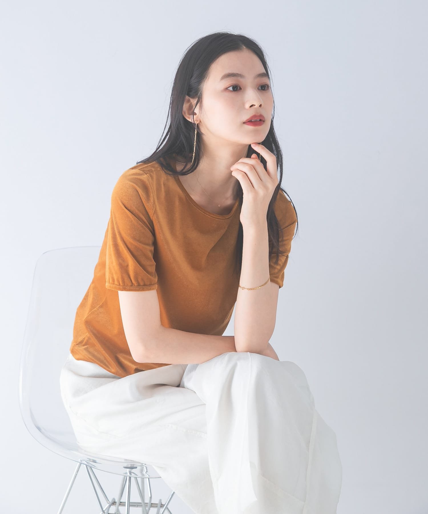 ROSSO バックスリットシアーベロアカットソー アーバンリサーチロッソ トップス カットソー・Tシャツ ブルー イエロー ピンク ホワイト