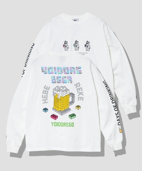 GSC MENS SELECT YOIDORE/酔いどれ ビールブロック ロンTEE (MENS) ゴースローキャラバン トップス カットソー・Tシャツ ホワイト ネイビー