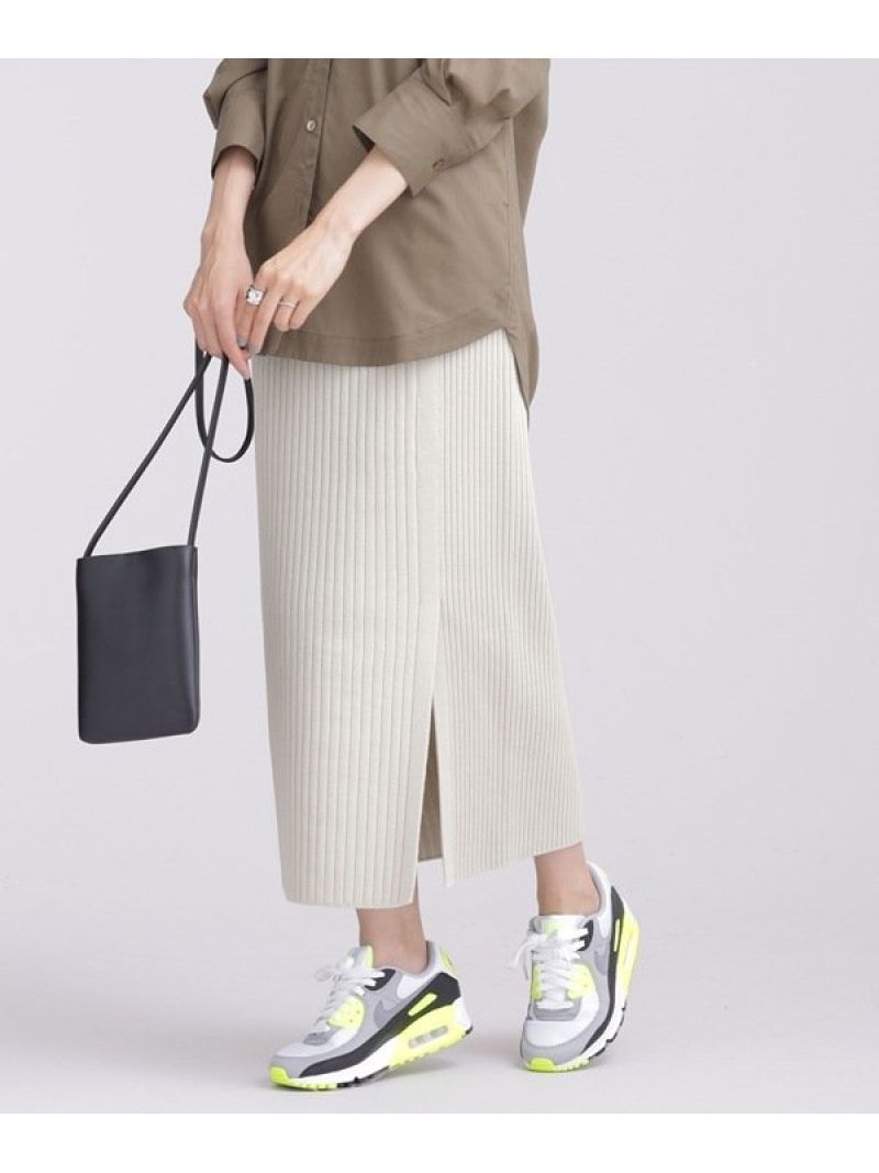 【SALE／50%OFF】NANO universe 思いきり洗えるニット サイドスリットスカート ナノユニバース スカート ミディアムスカート ホワイト ブラウン ベージュ【送料無料】のサムネイル