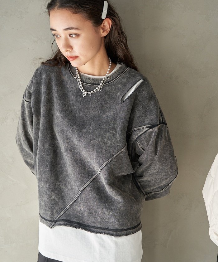 【SALE／60%OFF】FREAK'S STORE カットアウト パウダー加工スウェット 24AW フリークスストア トップス スウェット・トレーナー ブルー ピンク グレーのサムネイル