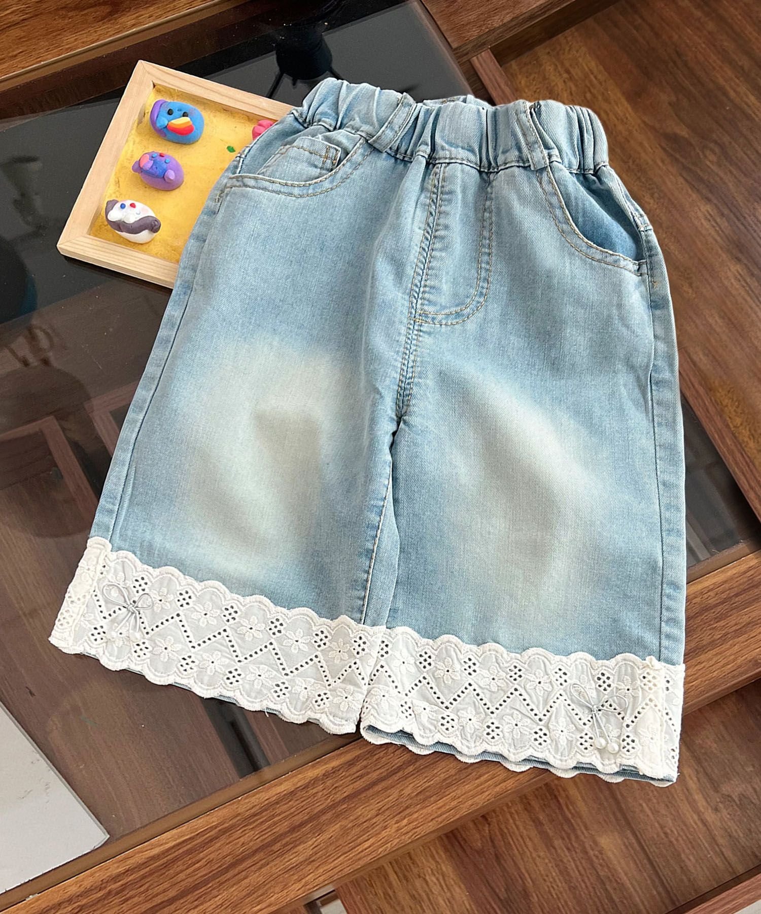 【SALE／20%OFF】aimoha KIDS 【aimoha-KIDS-】レースデニムワイドパンツ アイモハ パンツ ジーンズ・デニムパンツ ブルー