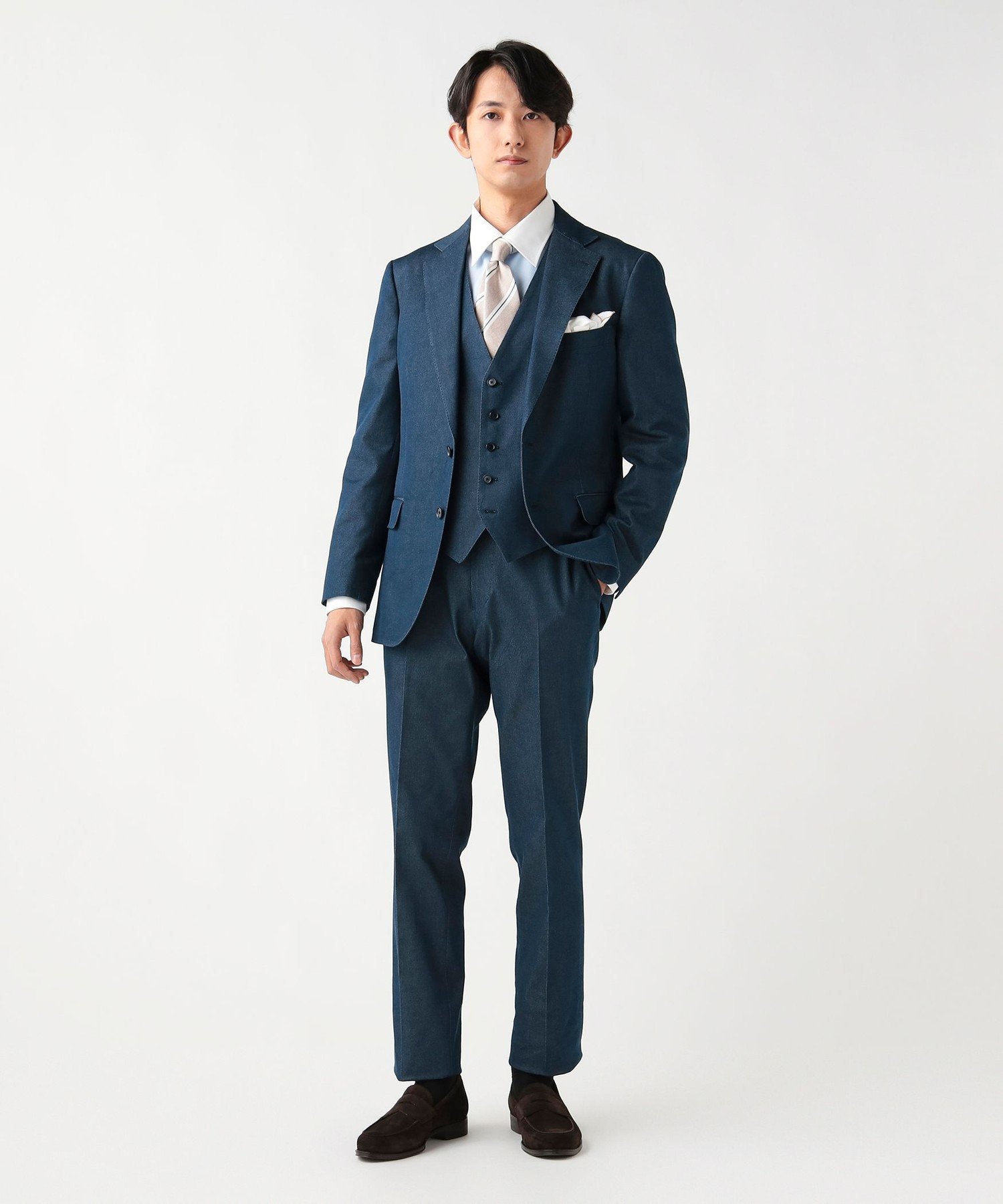 BEAMS HEART MEN ストレッチデニム ドレスジレ ビームス ハート トップス ベスト・ジレ ブルー ネイビー【送料無料】