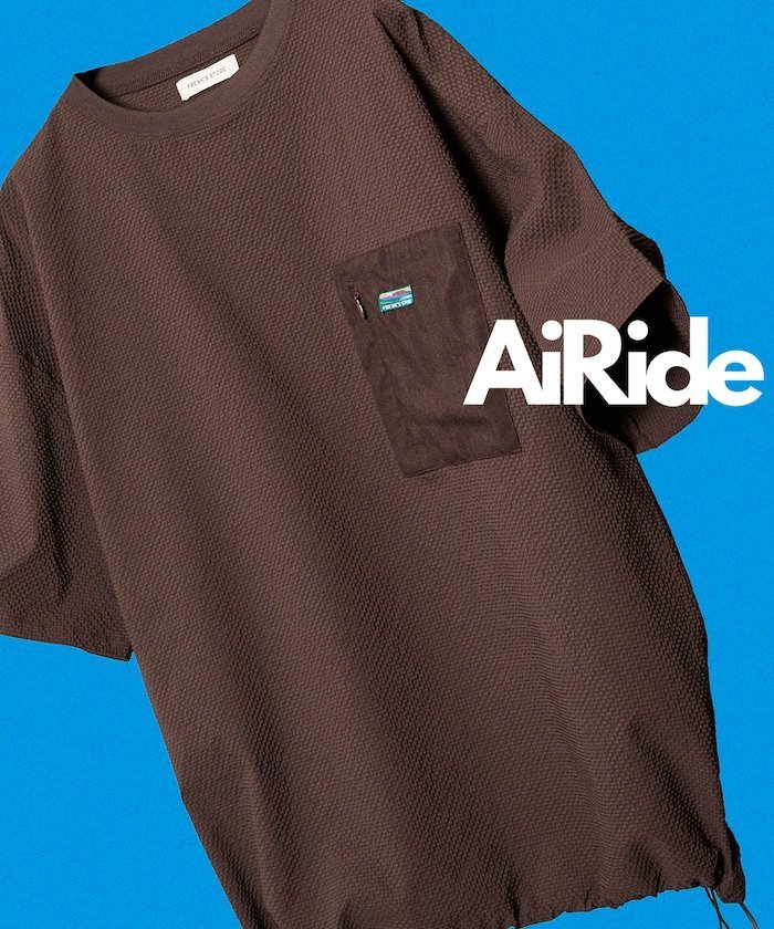 ＜UVカット・接触冷感・吸水速乾＞ AiRide エアライド リラックスフィット 異素材ポケット シアサッカープルオーバートップ 【限定展開】 フリークスストア トップス カットソー・Tシャツ ネイビー グレー ブラウン ブラック