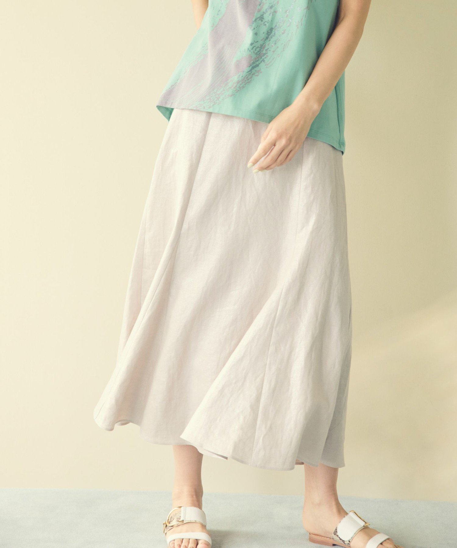 【SALE／51%OFF】EVEX by KRIZIA 【EDITION掲載】【ウォッシャブル】シャイニーリネンフレアスカート エヴェックス バイ クリツィア スカート ロング・マキシスカート ベージュ【送料無料】
