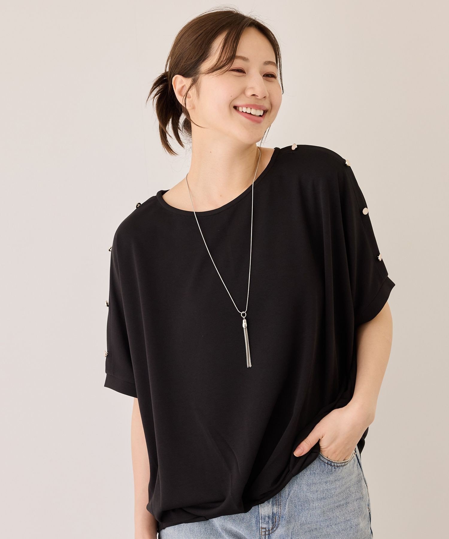 JAYRO 金釦裾タックプルオーバー ジャイロ トップス カットソー・Tシャツ ブラック グリーン ホワイト ブルー