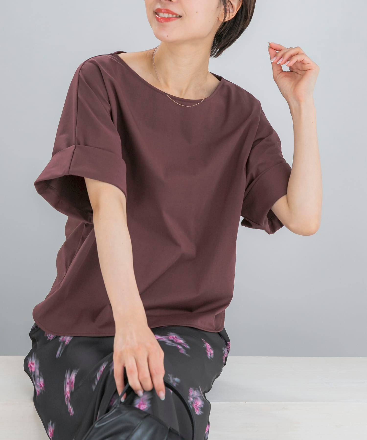 ROSSO UVカットデザインスリーブプルオーバー アーバンリサーチロッソ トップス カットソー・Tシャツ ブラウン ホワイト ネイビー