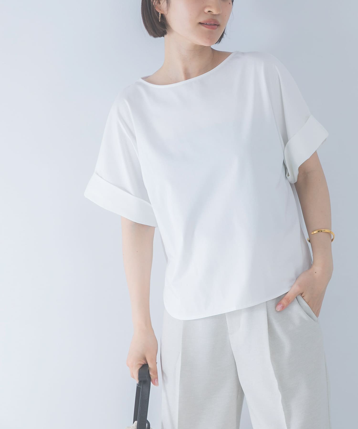 ROSSO UVカットデザインスリーブプルオーバー アーバンリサーチロッソ トップス カットソー・Tシャツ ブラウン ホワイト ネイビー