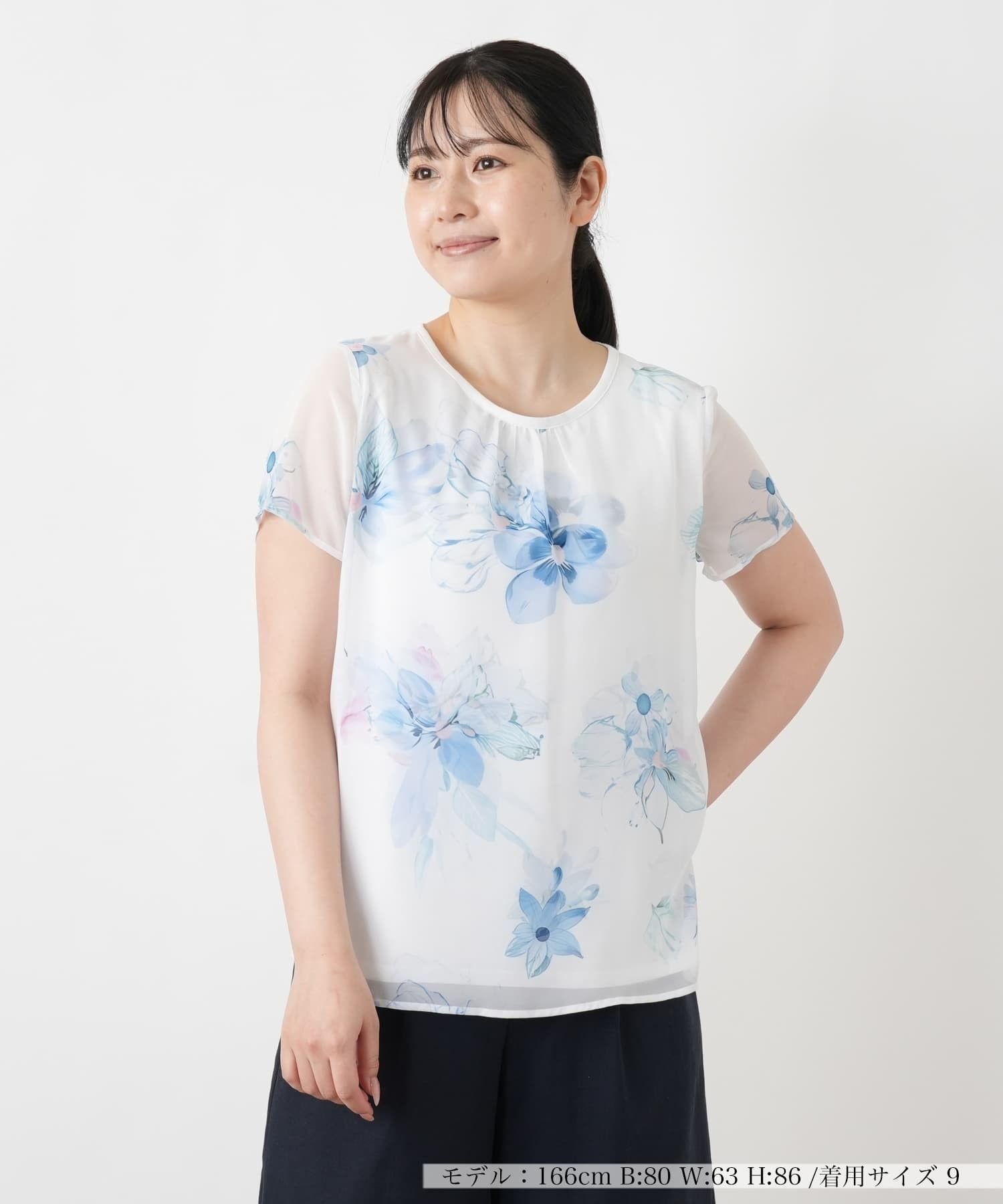 Leilian 花柄シアーカットソー【Leilian WHITE LABEL】 レリアン トップス カットソー・Tシャツ ホワイト