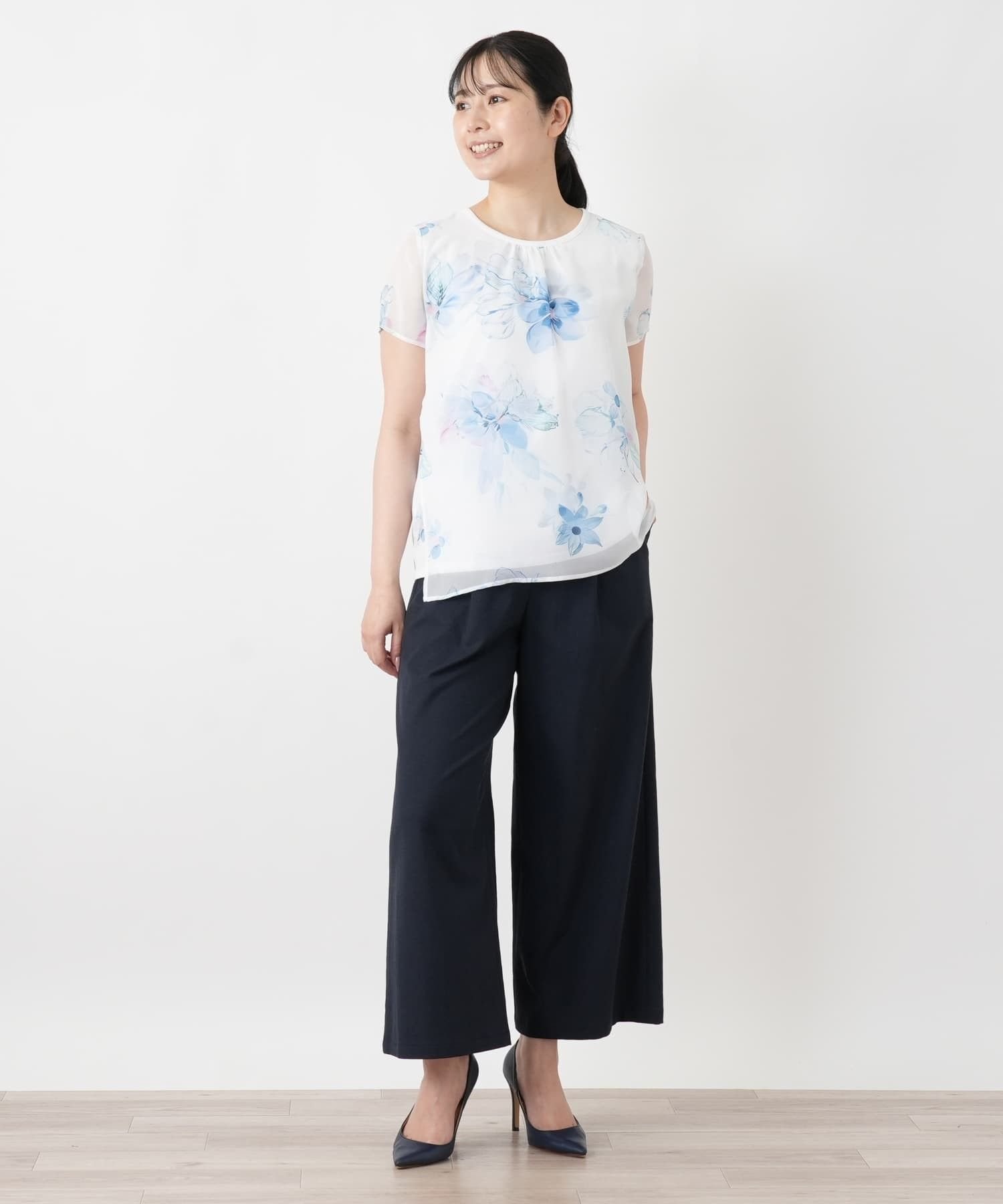 Leilian 花柄シアーカットソー【Leilian WHITE LABEL】 レリアン トップス カットソー・Tシャツ ホワイト