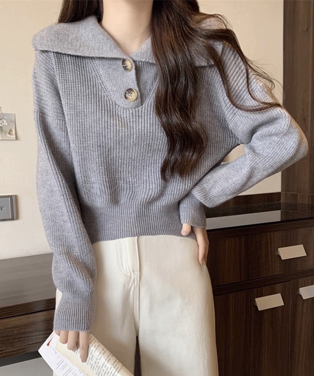 miniministore ニットトップス ショート丈 韓国風 秋冬 ミニミニストア トップス ニット ホワイト グレー カーキグリーン