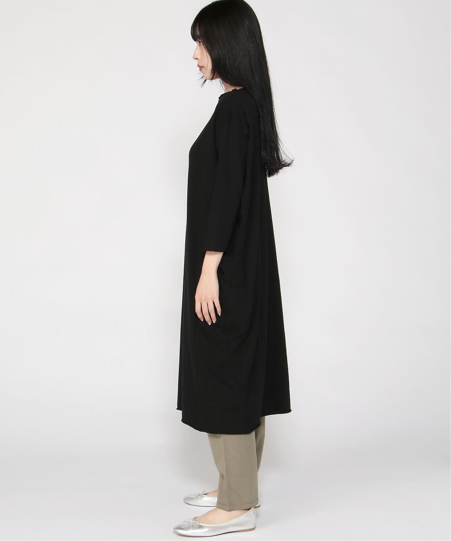 pas de calais pas de calais 綿麻プレーティング&綿麻天竺 ワンピース パドカレ ワンピース・ドレス ワンピース グレー ブラック