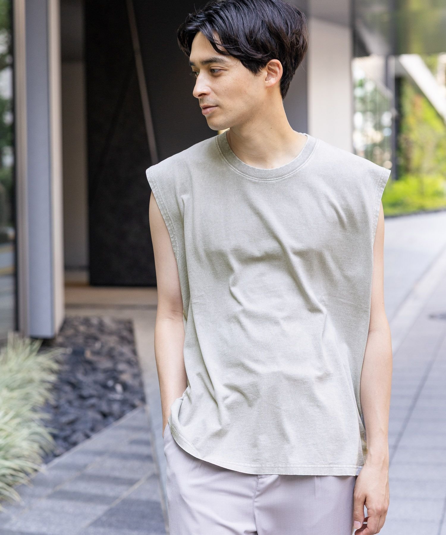 LAKOLE ピグメントノースリーブ ラコレ トップス カットソー・Tシャツ ブラック グレー
