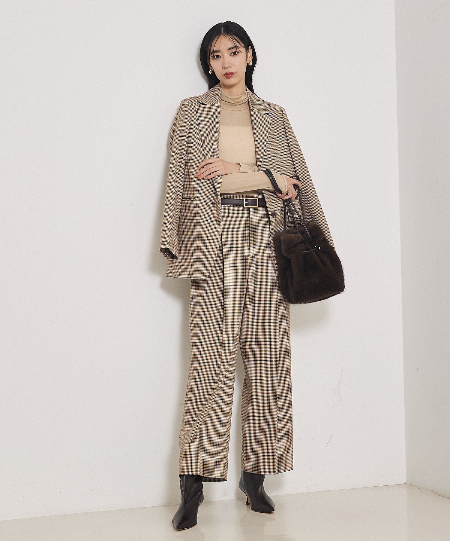 qualite 【セットアップ対応】TWツイルチェックパンツ カリテ パンツ その他のパンツ ベージュ