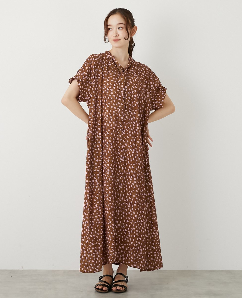 MELROSE CLAIRE 【ドットPtタックスリーブタイワンピース】 メルローズクレール ワンピース・ドレス その他のワンピース・ドレス ブラウン ブラック【送料無料】