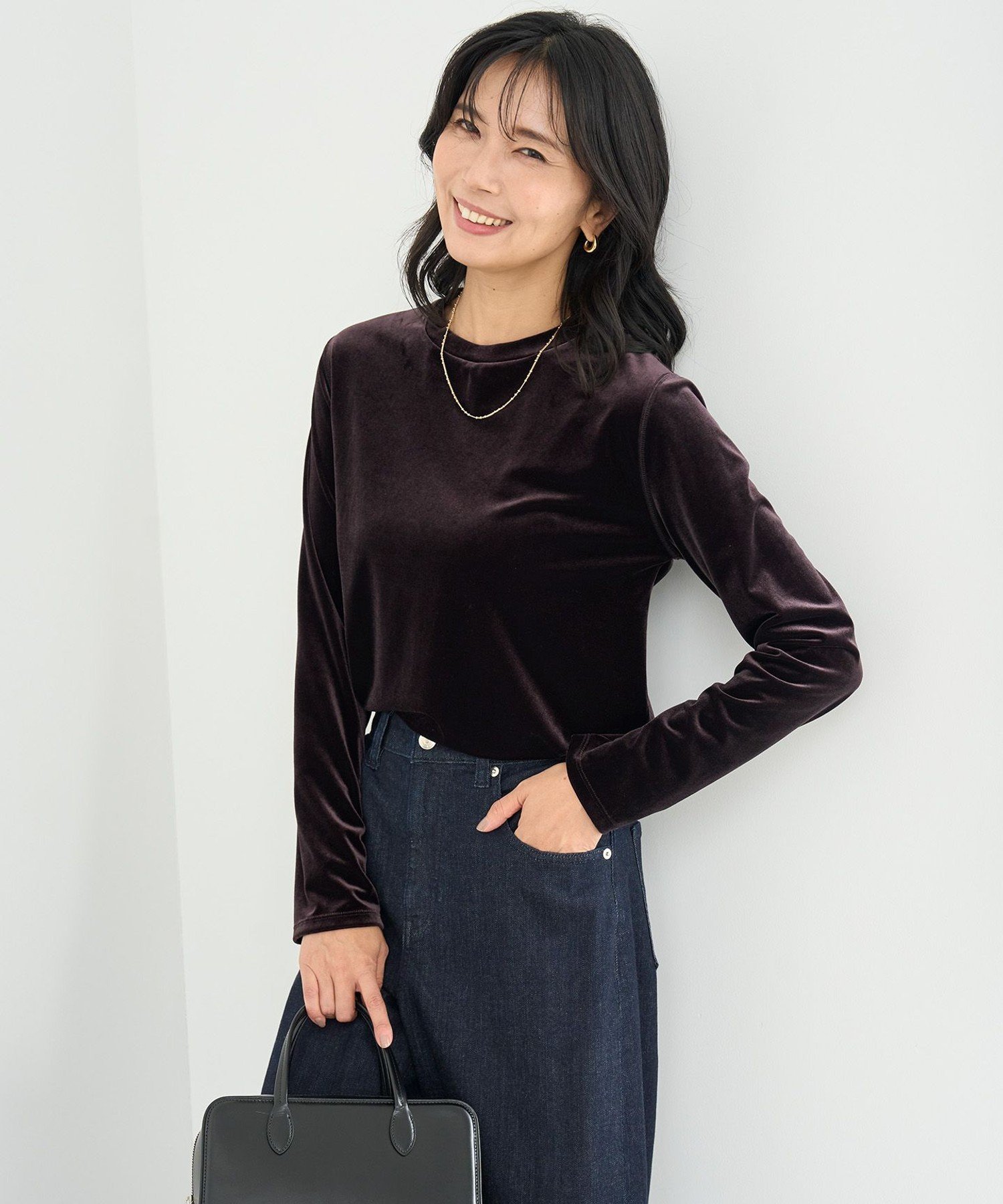 UNFILO L 【洗える/UVカット】ストレッチ ベロアロンT アンフィーロ トップス カットソー・Tシャツ ブルー ベージュ【送料無料】のサムネイル