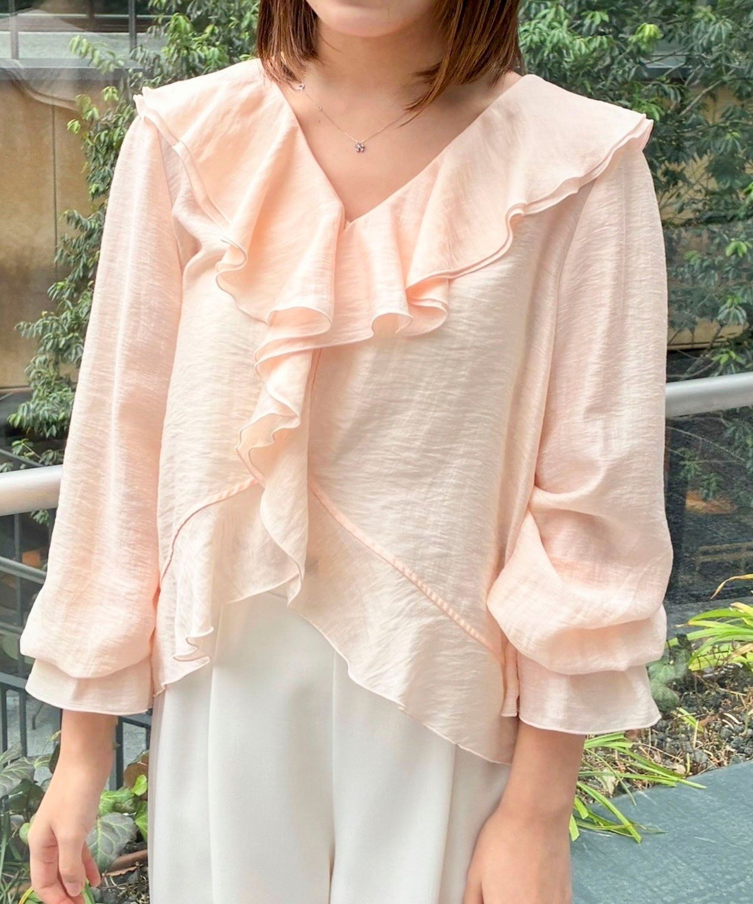 NOLLEY'S sophi ウォッシャブルシアーラッフル羽織りブラウス ノーリーズ トップス シャツ・ブラウス ホワイト グリーン【送料無料】