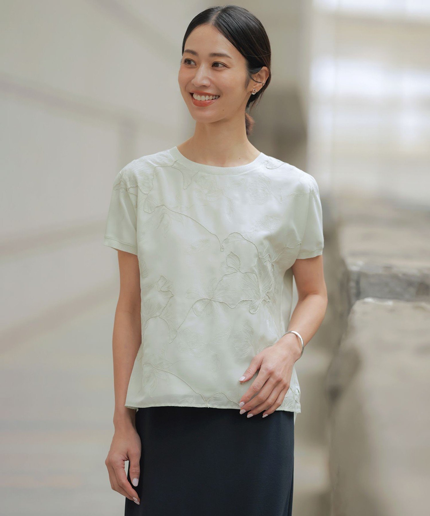 J.PRESS 【一枚で着映え】シアーエンブロイダリー カットソー ジェイプレス トップス カットソー・Tシャツ ブラウン ホワイト ベージュ グリーン