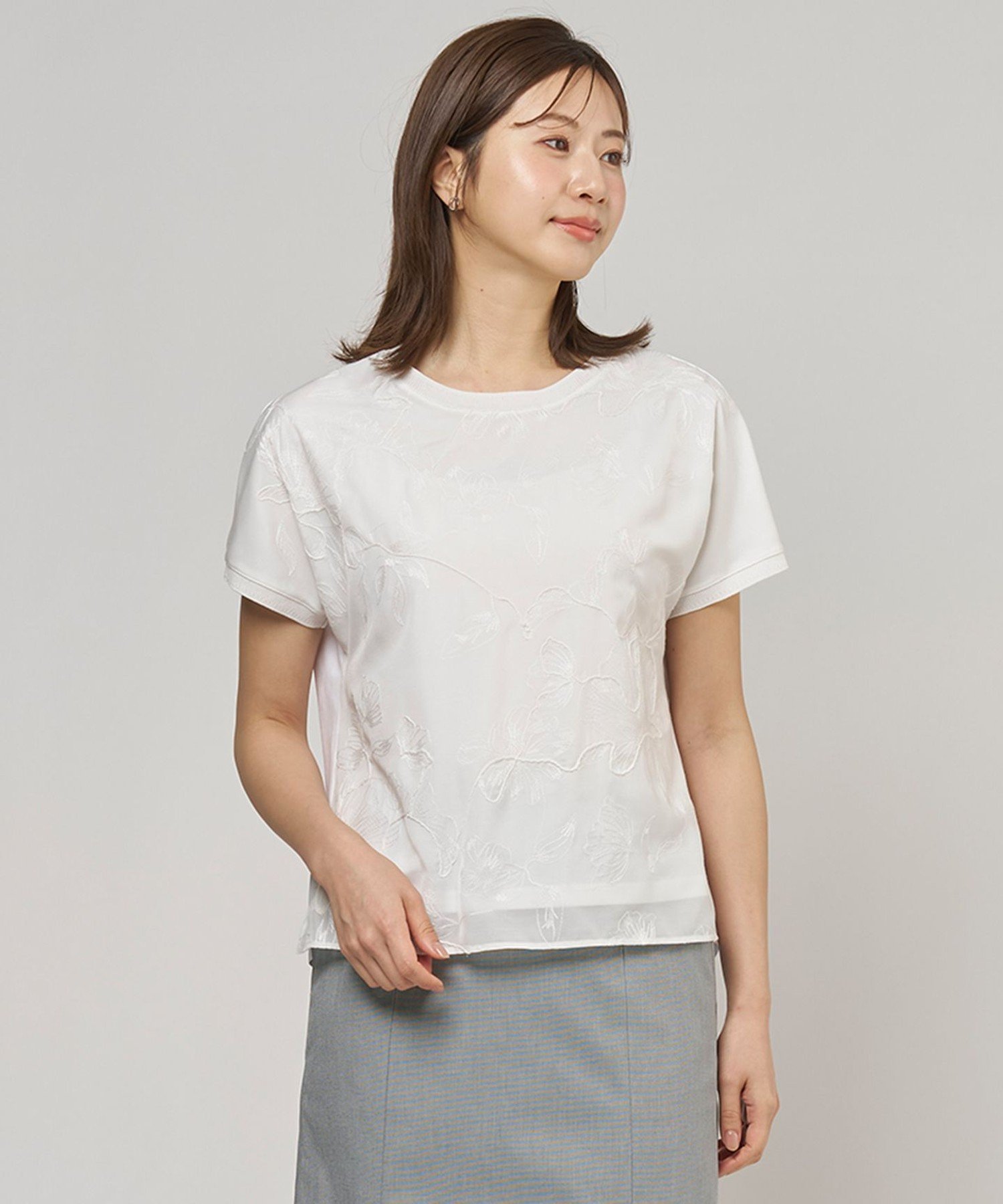 J.PRESS 【一枚で着映え】シアーエンブロイダリー カットソー ジェイプレス トップス カットソー・Tシャツ ブラウン ホワイト ベージュ グリーン