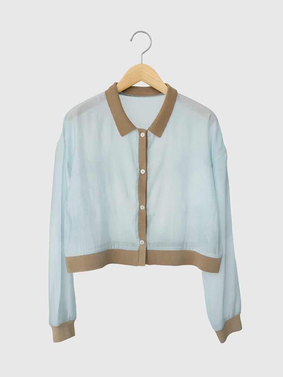 【SALE／50%OFF】FIKA. Bicolor sheer short cardigan ラシュッド トップス カーディガン ブルー ブラック ベージュ【送料無料】