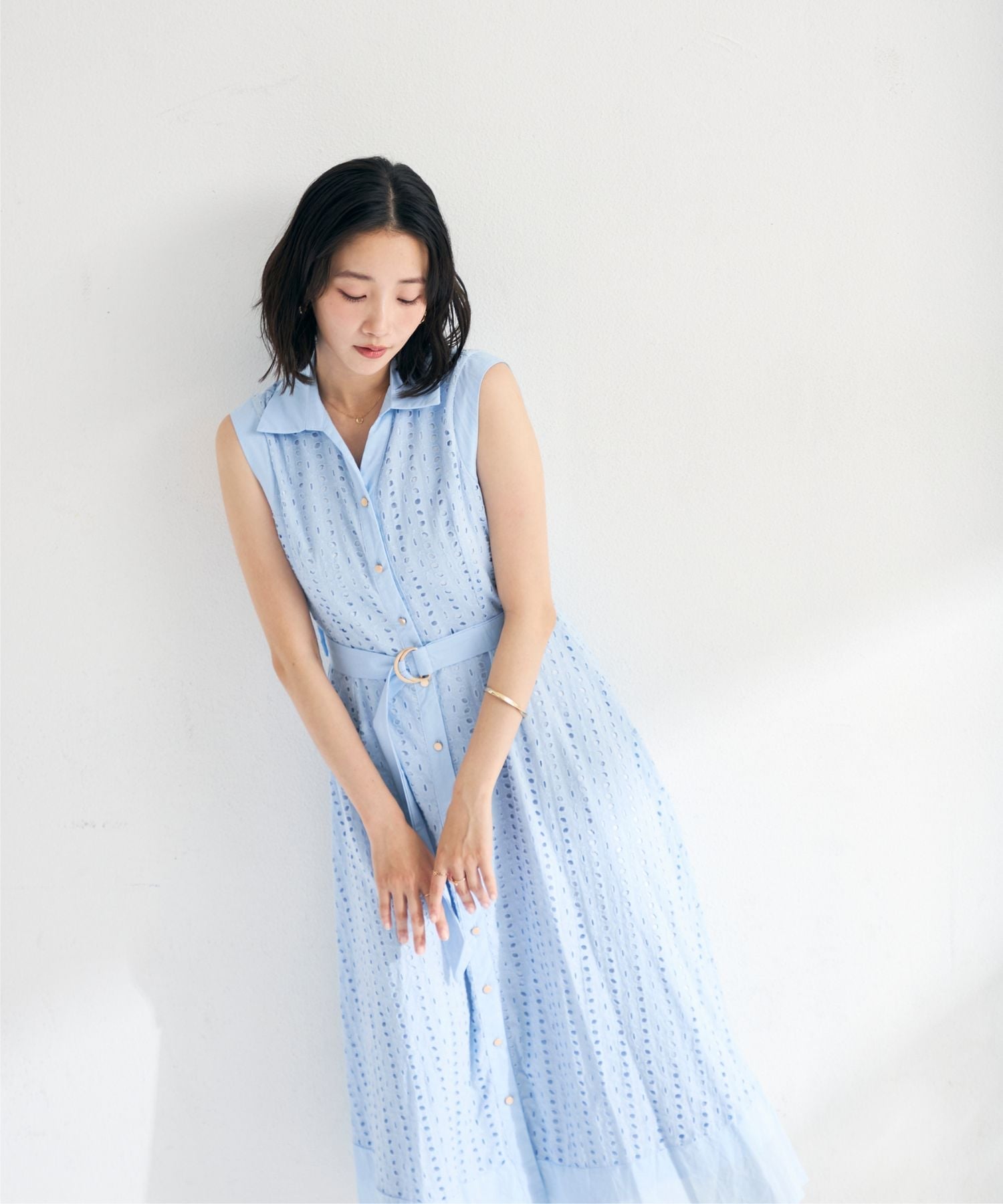 MISCH MASCH 総レースノースリシャツワンピース MM627416 ミッシュマッシュ ワンピース・ドレス ワンピース カーキグリーン ホワイト ブラウン ブルー