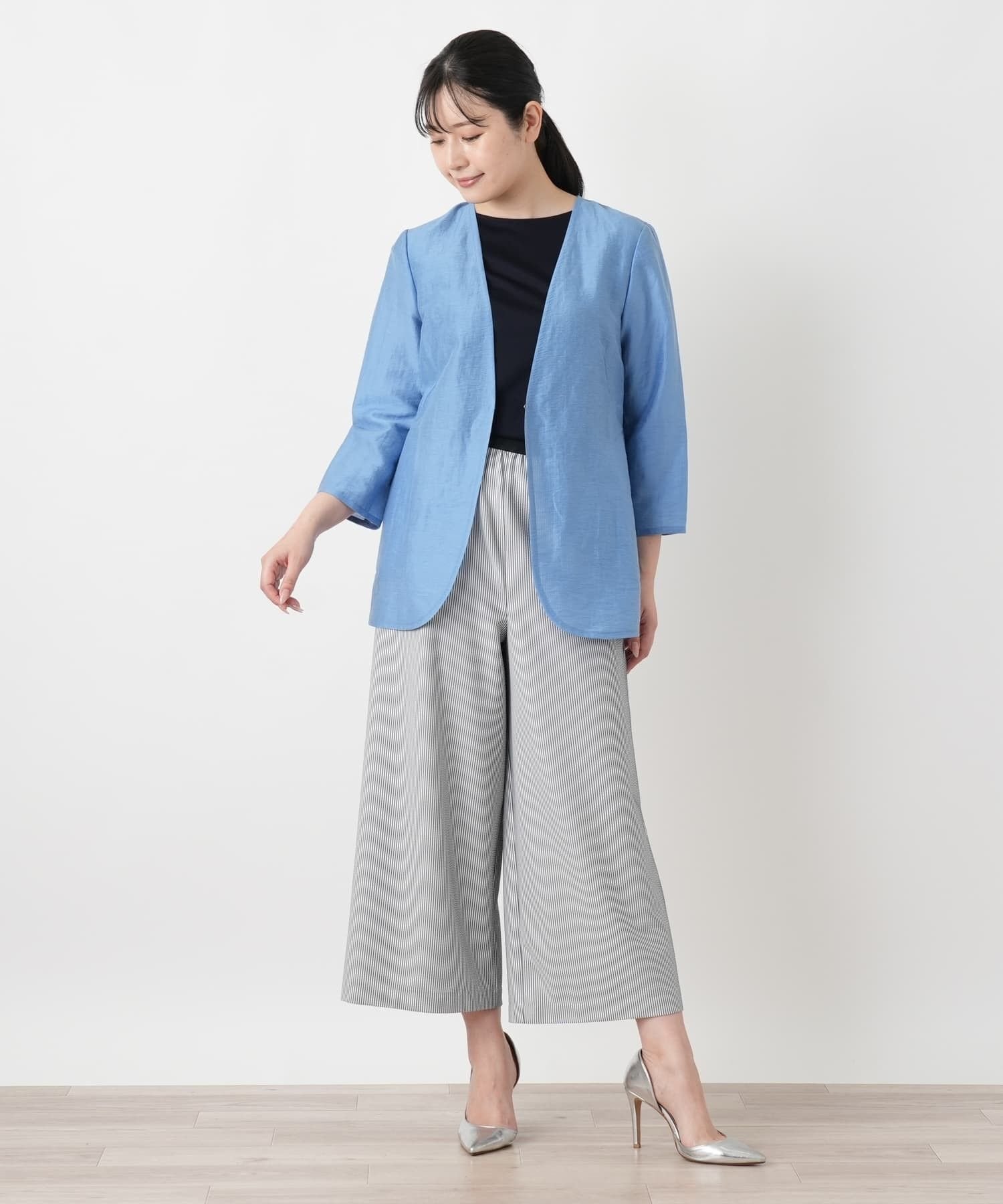 Leilian ストライプガウチョパンツ【Leilian WHITE LABEL】 レリアン パンツ その他のパンツ ホワイト
