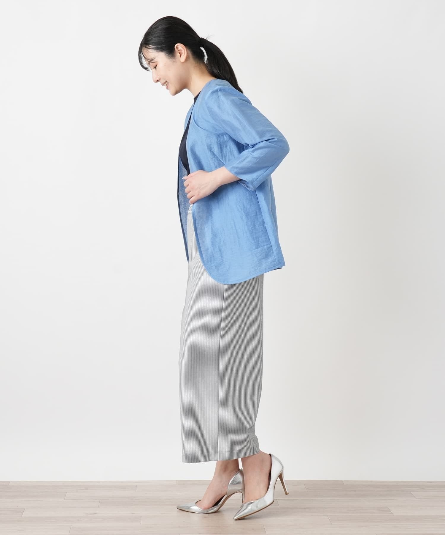 Leilian ストライプガウチョパンツ【Leilian WHITE LABEL】 レリアン パンツ その他のパンツ ホワイト