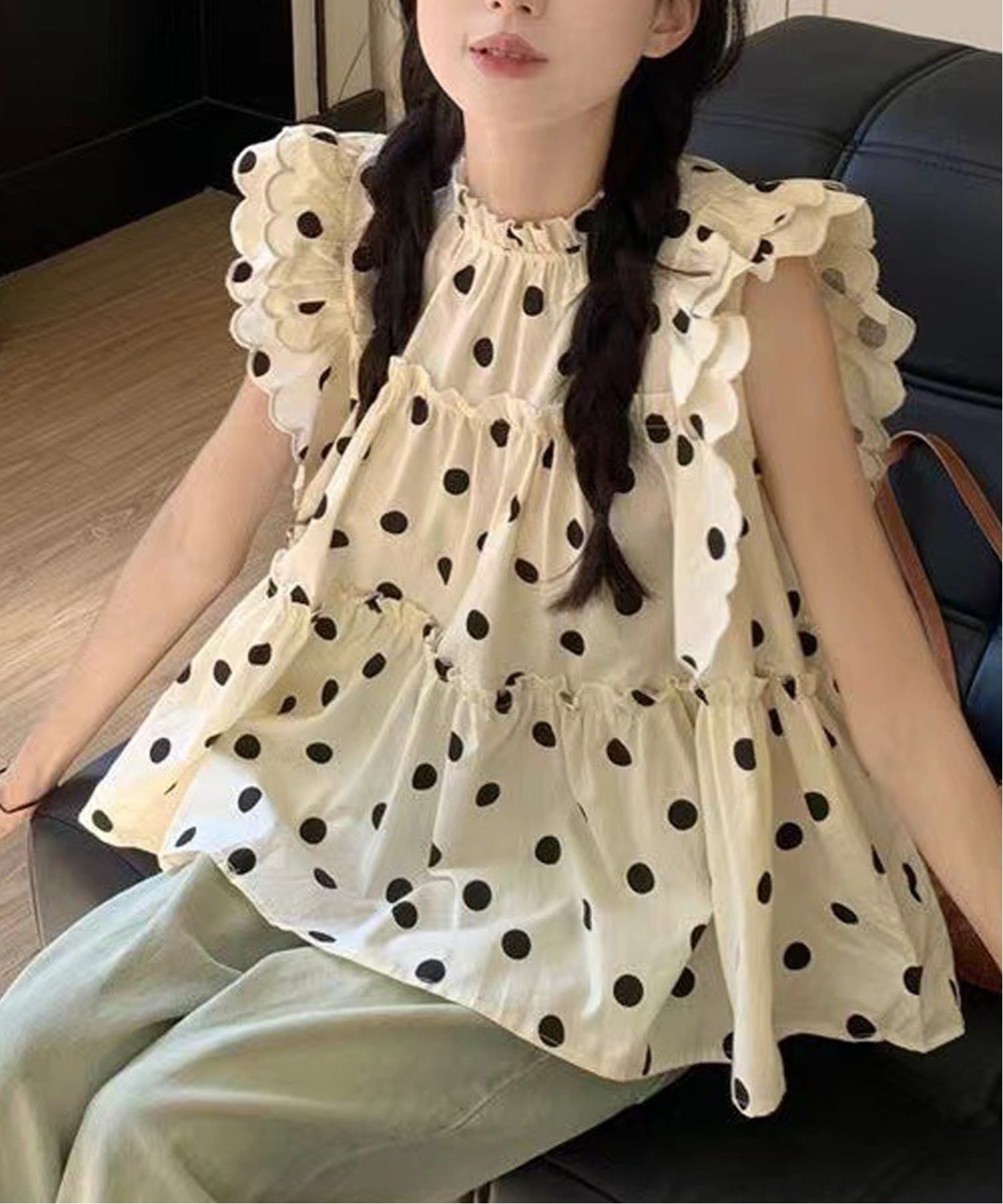 【SALE／30%OFF】Nia Nia/(W)Nia(ニア)/ドット柄ノースリフリルブラウス チェルカ トップス シャツ・ブラウス ホワイト