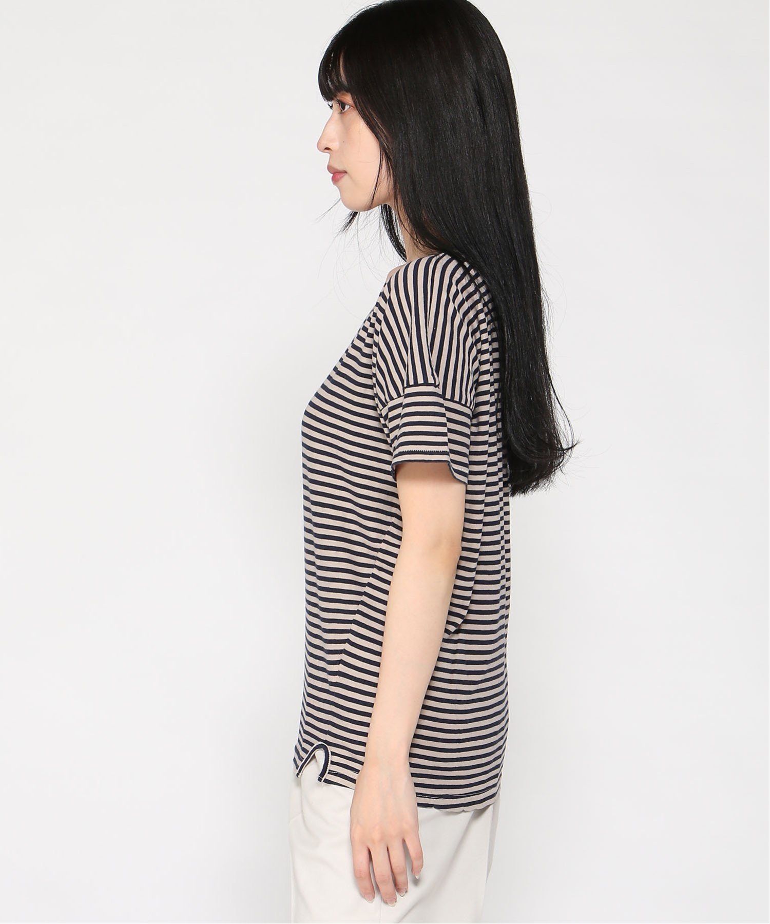 pas de calais pas de calais 強撚ボーダー 半袖プルオーバー パドカレ トップス カットソー・Tシャツ グレー ベージュ