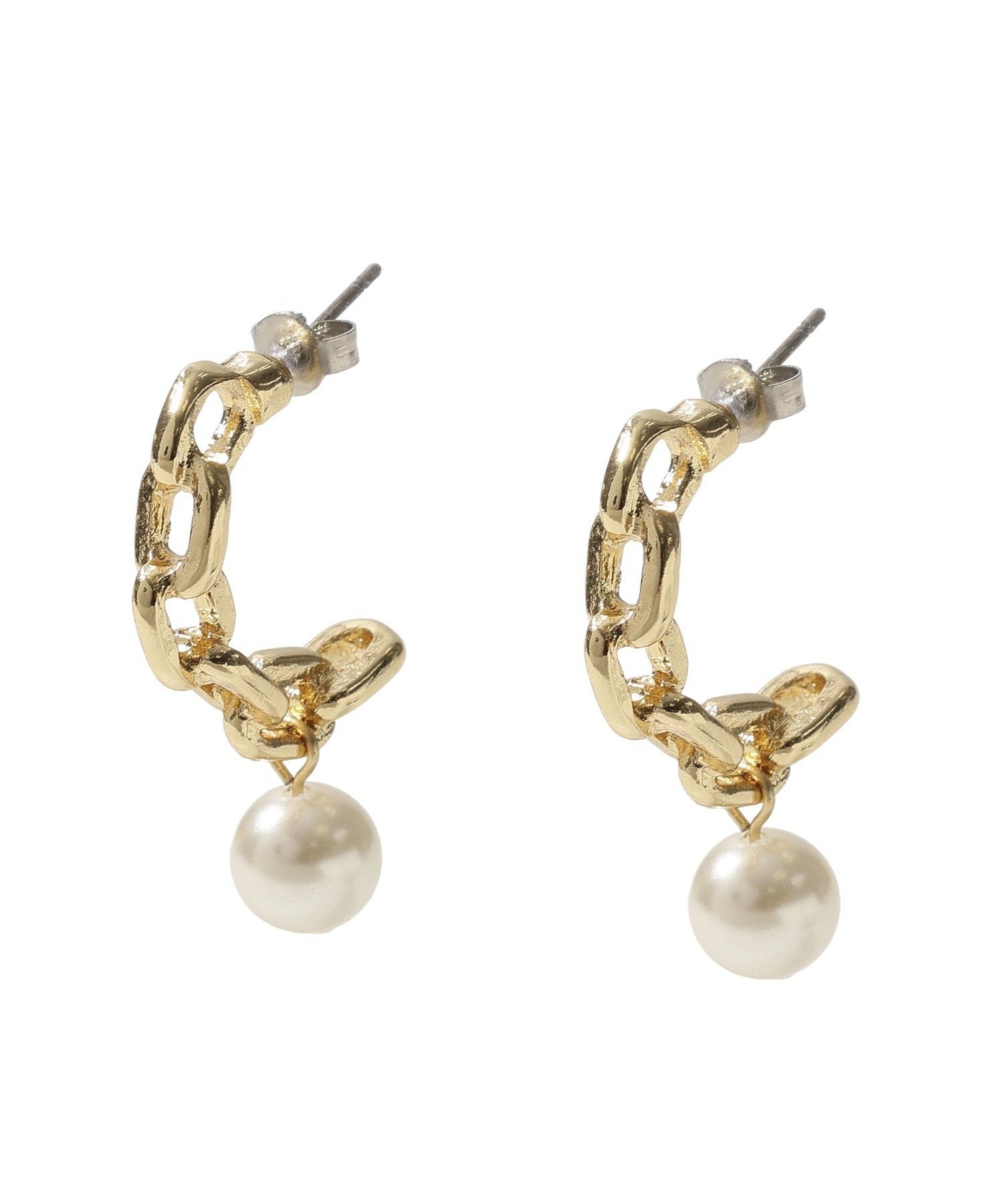 Green Parks チェーン×パールピアス グリーンパークス アクセサリー・腕時計 ピアス シルバー ゴールド