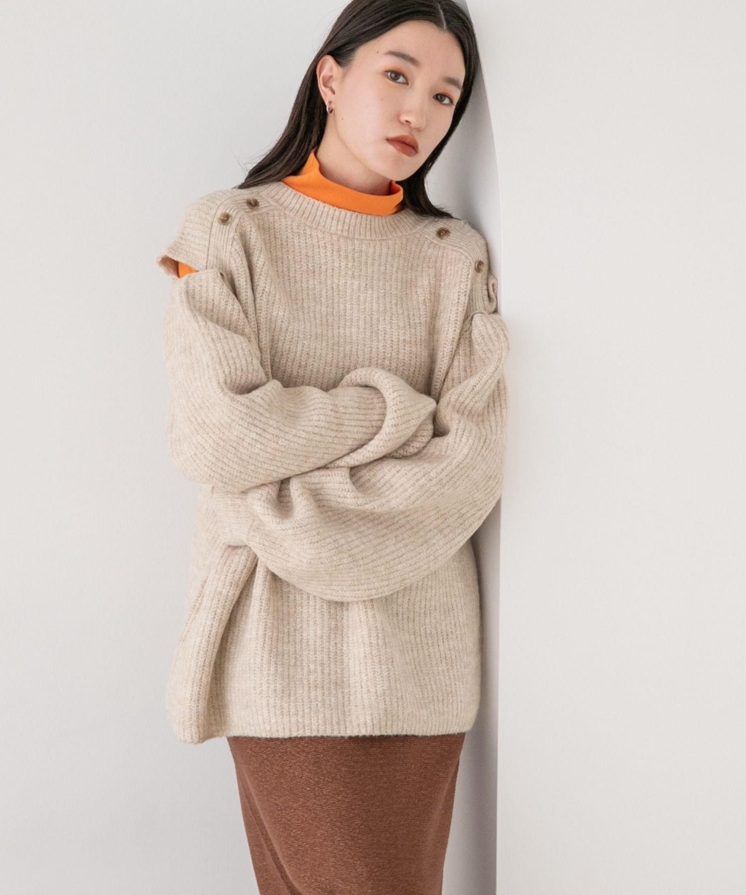 【SALE／10%OFF】LOWRYS FARM (W)ショルダースリットPOLS ローリーズファーム トップス ニット ベージュ グレー ブラウン【送料無料】のサムネイル