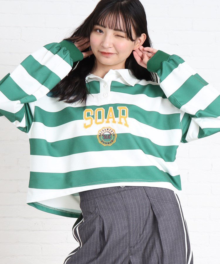 PINK-latte ラガーデザインプルオーバー ピンク ラテ トップス カットソー・Tシャツ グリーン レッド ピンク【送料無料】のサムネイル